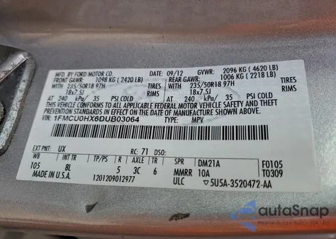 2013 Ford Escape Sel z USA, uszkodzony, nr VIN 1FMCU0HX6DUB03064